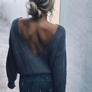 Callahan shaker v back sweater gray small